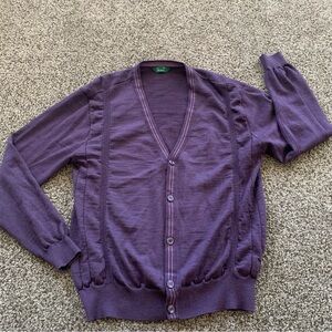 100% merino wool Purple V-Neck Cardigan Sweater